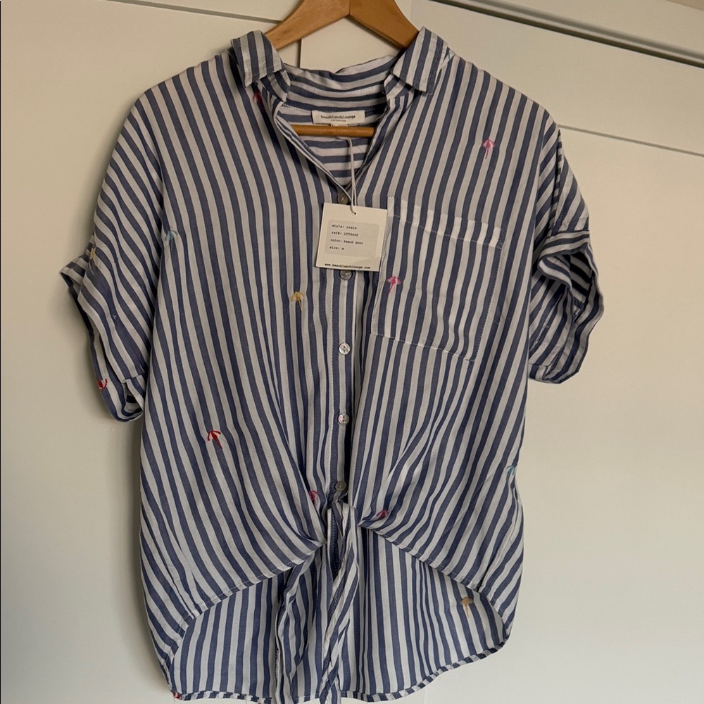 Striped Blue & White Tie-Front women’s  Shirt by Beach lunch lounge size M